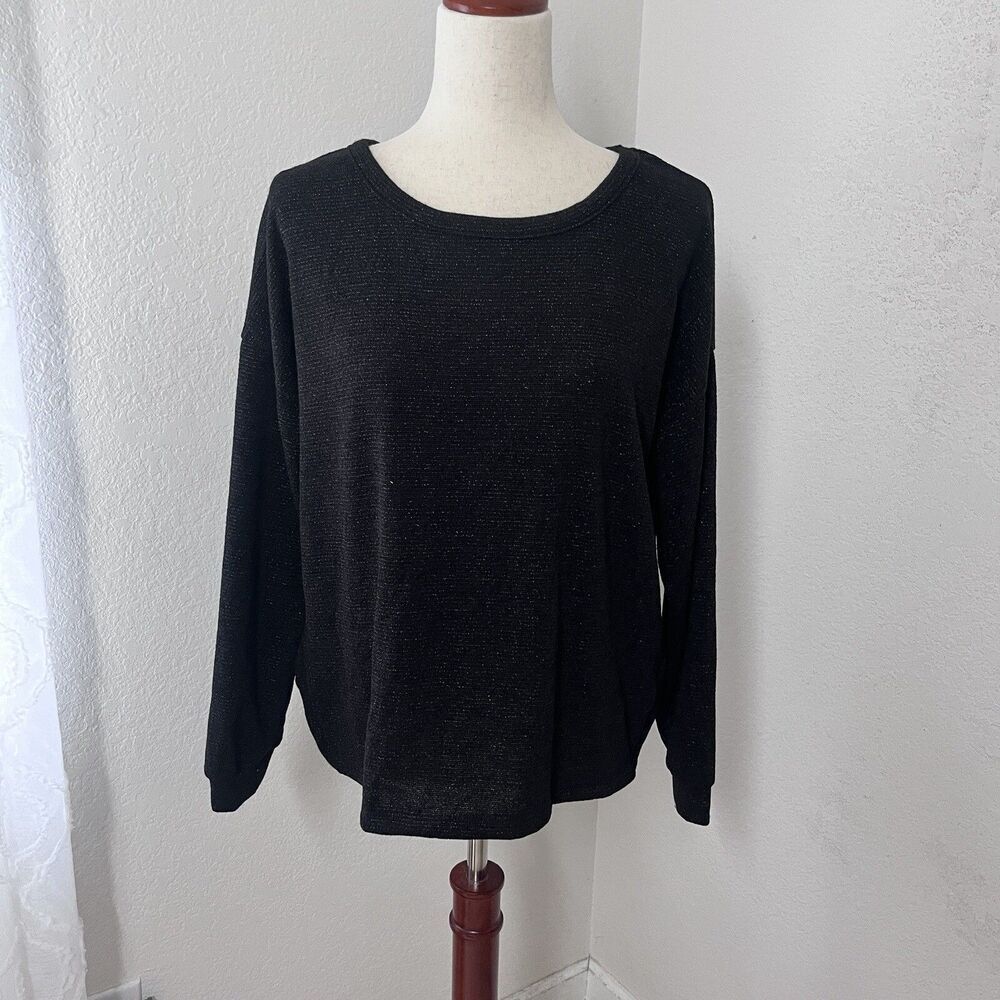 NWOT Kaileigh Stitch Fix Womens M Cross Back Sweater Black  Metallic Long Sleeve